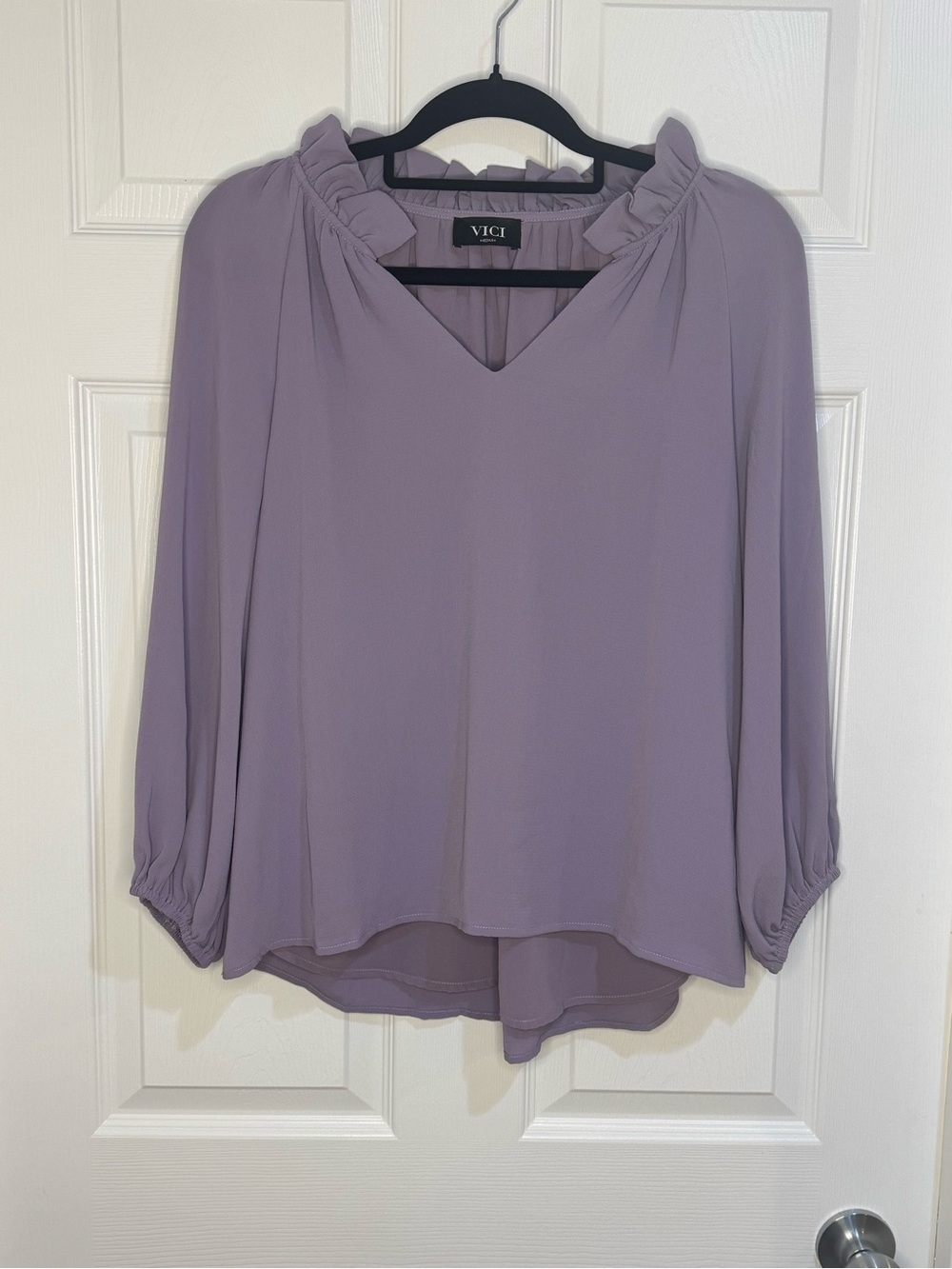 VICI Lilac Ruffle-Trim V-Neck Blouse